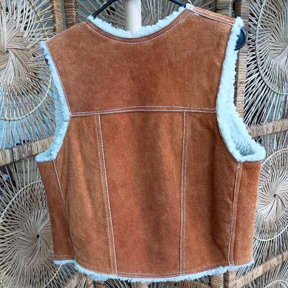 Vintage 1960s-70s Leather & Sheepskin Lined Vest Mexico Size 42! - Picture 7 of 8
